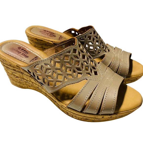 Spring Step Shoes - Spring Step Platform Wedge Laser Cut Sandals Women's Size EUR 39 US 8  Leather
